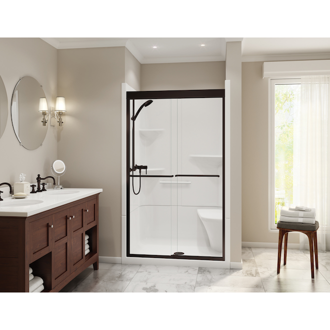 MAAX Camelia White Acrylic 2-Piece Shower with Rightside Seat and Grab Bar - 48 x 34 x 88-in