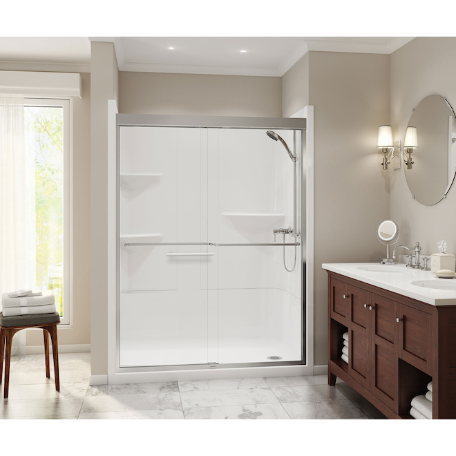 MAAX Camelia White Acrylic 2-Piece Shower with Grab Bar and Righthand ...