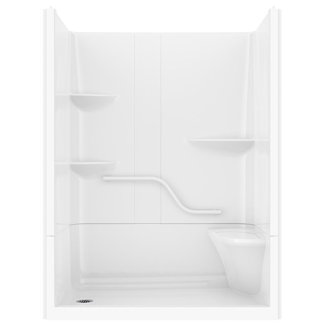 MAAX Camelia White Acrylic 2Piece Shower with Grab Bar and Lefthand