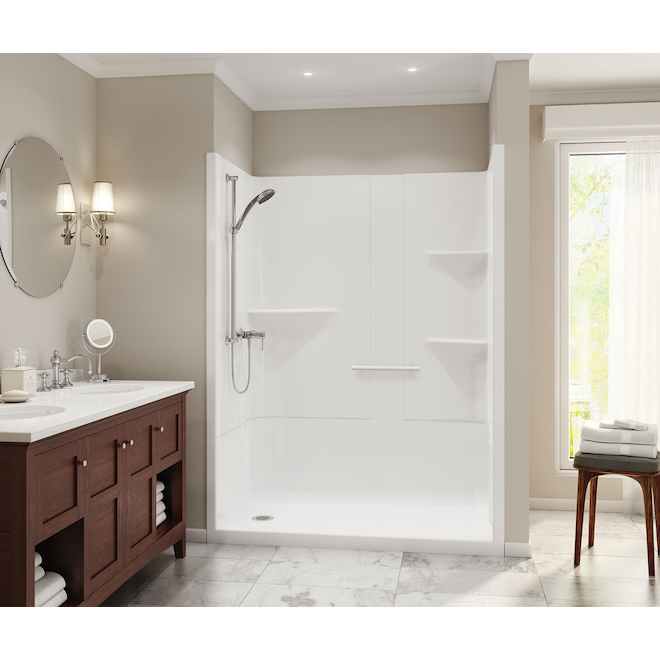 MAAX Camelia White Acrylic 2-Piece Shower with Grab Bar and Lefthand ...