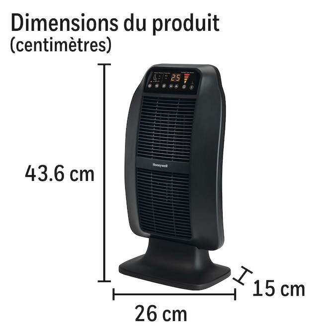 Radiateur HeatGenius(MC), Honeywell céramique 1500W noir 17,15 po