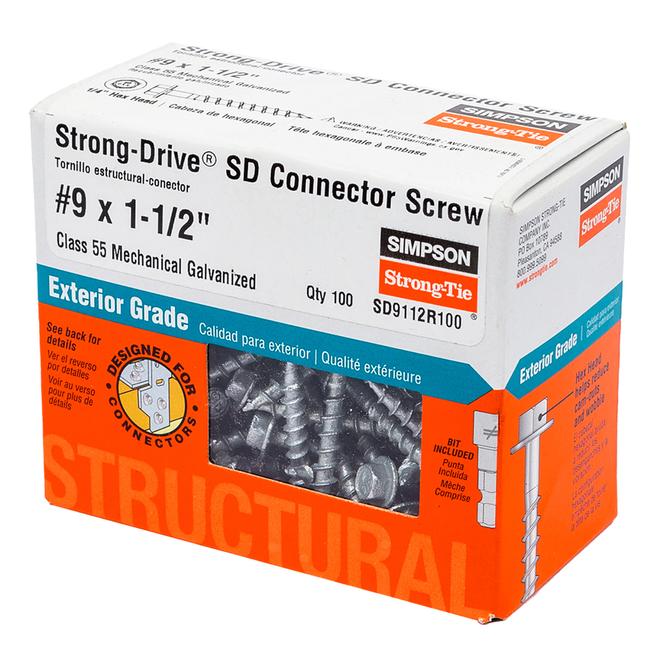 Strong-Drive SD Connector Screws - #9 x 1 1/2" - 100/Box