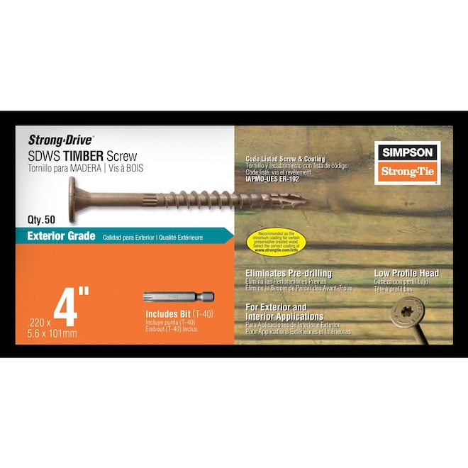 Simpson Strong-Tie Strong-Drive SDWS 4-in Steel Timber Screw for Exterior - Box of 50