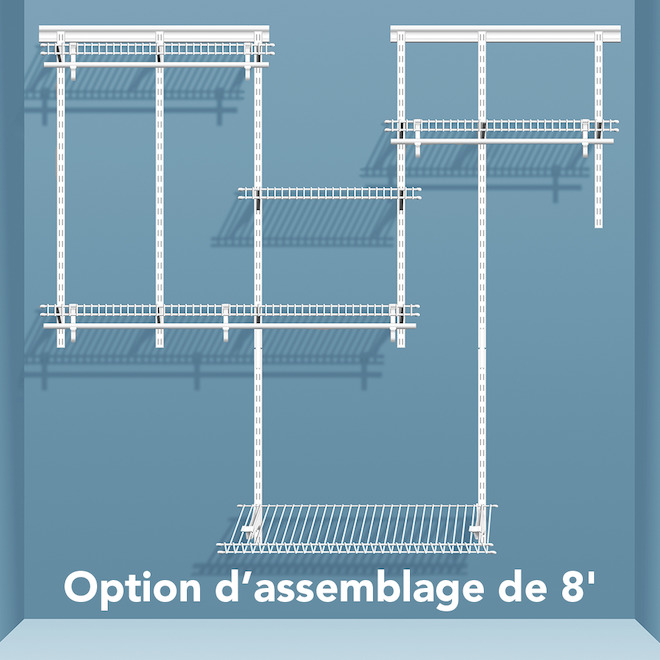 Système de rangement de garde-robe ShelfTrack ClosetMaid en acier grillagé enduit de vinyle blanc, 76 x 96 x 12 po