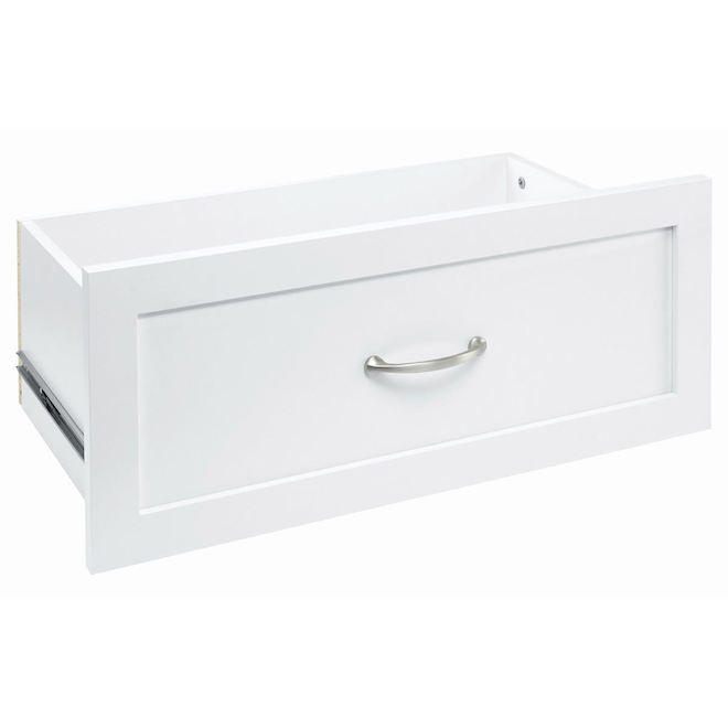 Tiroir en bois stratifié blanc pur 25 po l. x 10 po H. SuiteSymphony par ClosetMaid coulisses à fermeture amortie