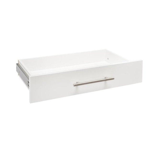 Tiroir moderne peu profond blanc pur SuiteSymphony 25 po l. x 5 po H. à fermeture amortie par ClosetMaid