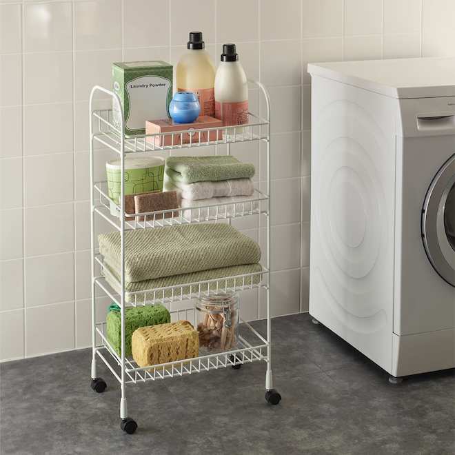 Chariot sur roulettes ClosetMaid avec 4 tablettes en acier blanc, 12,37 po p. x 34,9 po h. x 17,63 po l.