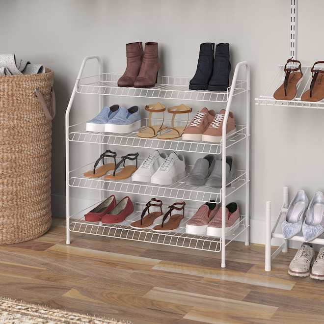 Rangement pour chaussures avec 4 tablettes ClosetMaid en acier blanc, 28 po h. x 25,6 po l. x 12 po p.