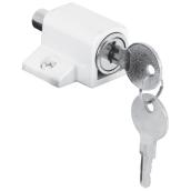 White Diecast Keyed Push Button Patio Door Lock