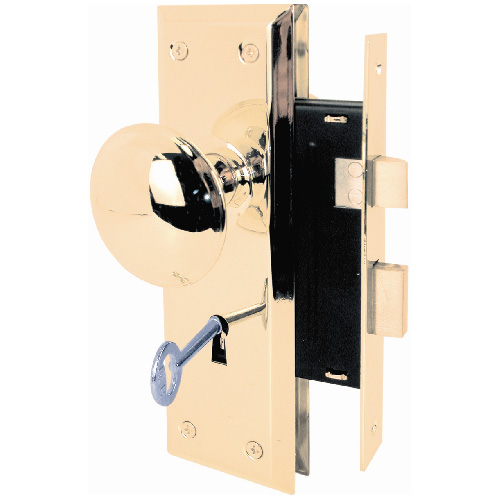 Prime-Line Victorian Mortise Entry Lock Set - Steel - Polished Brass - 2  3/8-in L x 7/8-in W x 7-in H