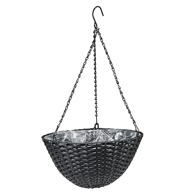 PANACEA Hanging Basket Resin Wicker 7" x 14" x 14" Black 82301 RONA