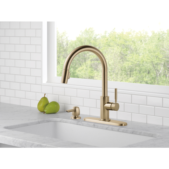 Delta Trask Single Handle Pull-Down Champagne Bronze Kitchen Faucet with Soap Dispenser