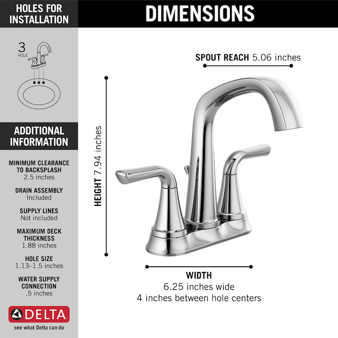 Delta Larkin Polished Chrome Centerset 2-Handle Lavatory Faucet - Pop-Up Drain Included