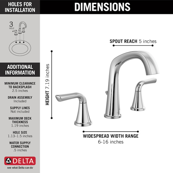 Delta Larkin Polished Chrome Widespread Bath Faucet - Pop-Up Drain Included