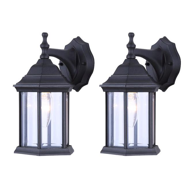 Canarm Foster Outdoor Wall Lantern Black Metal 12-in 2-Pack