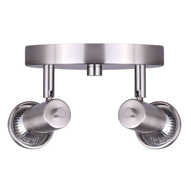 Canarm Rene Flush-Mount Wall Spotlight-Style Lamp for Bedrooms - 2 Pivoting Heads - Brushed Nickel Finish - Dimmable