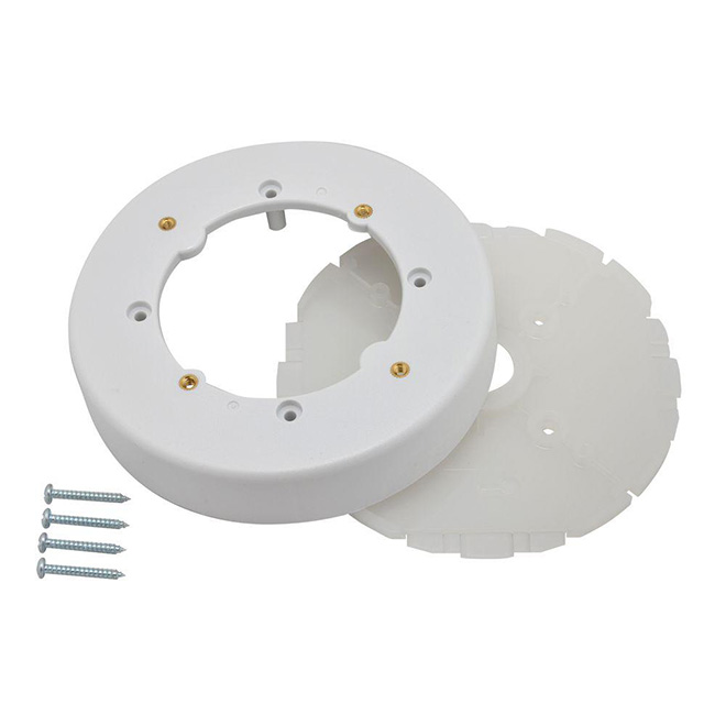 Boîte électrique ronde pour plafonnier par Wiremold, 0,99 x 5 1/2 x 5 1/2 po plastique blanc