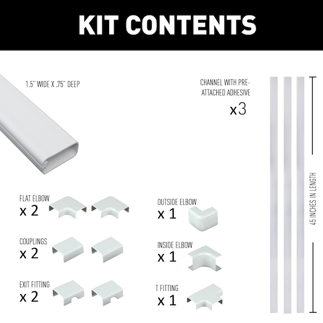 Sanus Cable Cover TV Kit 45in White 12Pieces CCS3KWH RONA