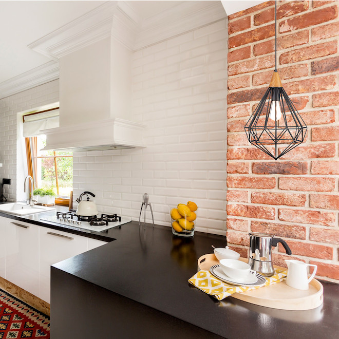 Pendant - 1 Light - Cage Shade - Black with Wood Accent