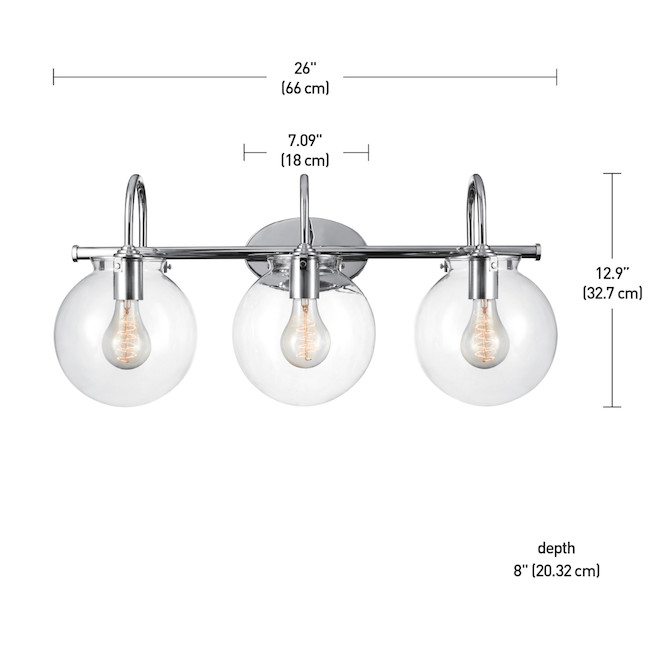 Globe Electric Milan 26-in 3-Light Chrome Wall Sconce