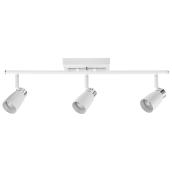 Rail d'éclairage contemporain à 3 lumières, blanc et chrome