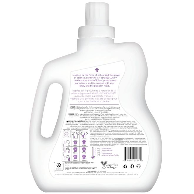 Détergent à lessive Nature + Technology Attitude lavende 40 brassées, 2 l