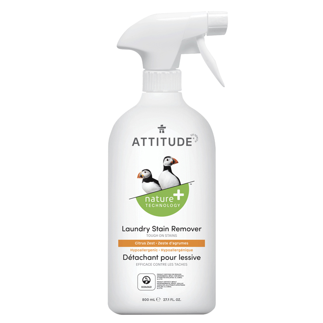 Détachant pour lessive Attitude Nature + Technology au zeste d'agrumes, 800 ml