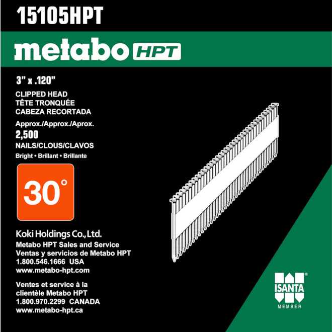 Clou de charpente Metabo HPT de 2 po, rond en acier (9000/pqt) 12205HPT