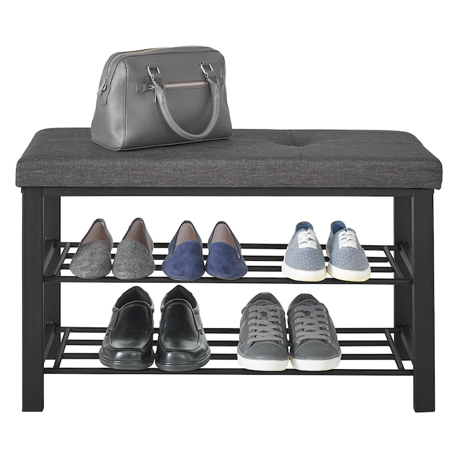 neatfreak 31.89-in W x 12.59-in D x 19.48-in H Black Upholstered Bench with Shoe Rack