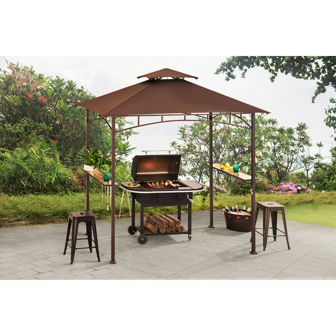 Sunjoy BBQ Gazebo - Steel/Fabric - 6.8' x 8.4' x 4.3' - Brown