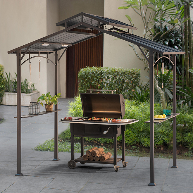 Abri Sunjoy pour barbecue en acier avec toit rigide, 5 pi x 7,16 pi, noir
