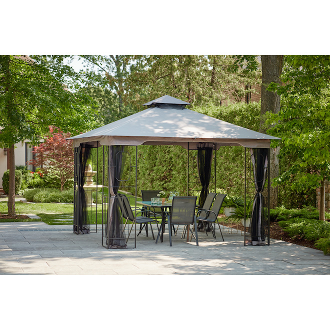 Style Selections 10-ft x 10-ft Black and Grey Gazebo with Netting
