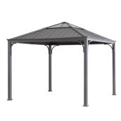 Abri-soleil à toit rigide, 10', acier/aluminium, noir/gris