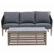 allen  roth Marina Rattan Outdoor 3-Seat Sofa and Coffe Table with Grey Metal Frame and Grey Olefin Cushion