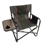 Chaise de camping de type cinéaste avec tablette et porte-verre, vert/gris