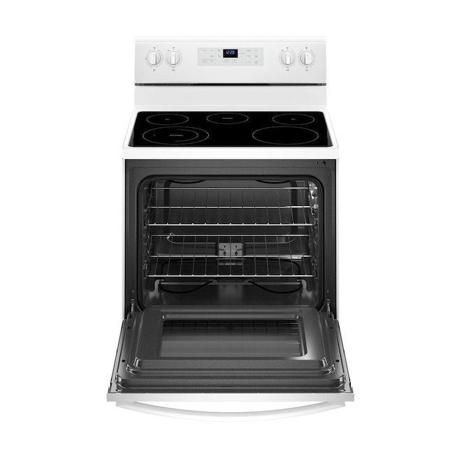 Whirlpool 5.3cu ft Single Oven White Electric Range Frozen Bake Technology Steam Cleaning