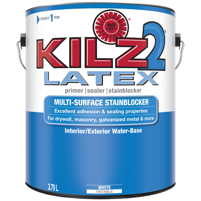 Kilz 2 Latex Primer Sealer and Stain Blocker - Multi-Surface - Interior/Exterior - Water-Based - White - 3.79 L