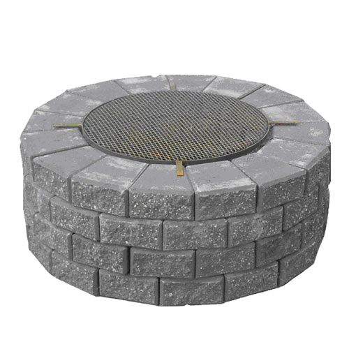 Foyer de pierres Belgard, béton, couleur charbon, avec une grille en métal de 25 po de diamètre