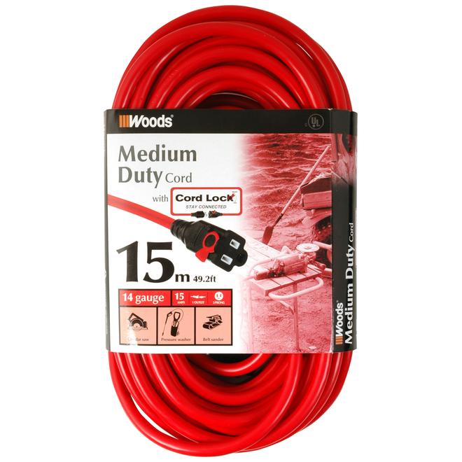 Woods Electric Extension Cord - Red - 15-m