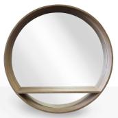 Emerson Lusso 28-in x 4-in Round Maple Wood Mirror with Shelf