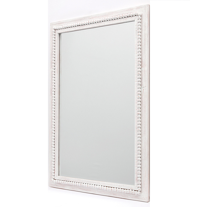 Vanilla Moulding Birken 29-in x 42-in White Washed Wood Vanity Mirror