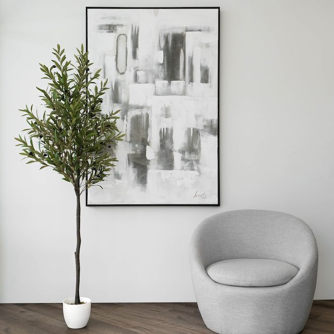 67-in Green Artificial Olive Tree with 595 Leaves and 42 Olive Fruits - White Pot