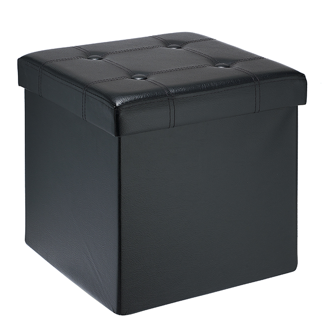 15" Tufted and Foldable Storage Ottoman - Black