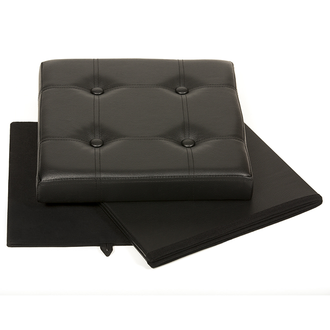 15" Tufted and Foldable Storage Ottoman - Black