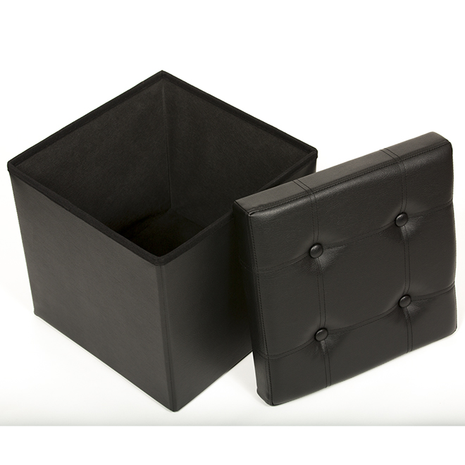15" Tufted and Foldable Storage Ottoman - Black