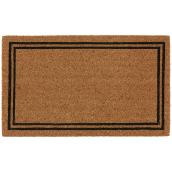 FHE Coir 1 Minimalist Entrance Mat - Natural/Black - Black Lined Pattern - 18-in W x 30-in L