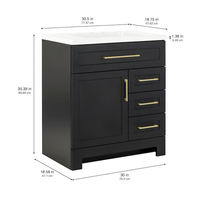 Landon & Co. Maria 30-in Vanity Shaker Style with 2 Doors - Matte Black