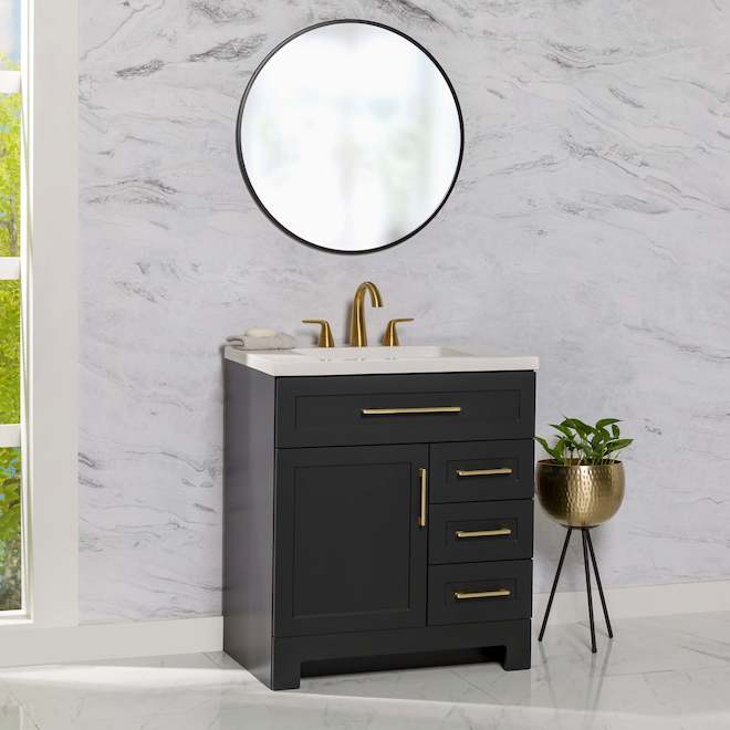 Meuble-lavabo Maria Landon & Co. de style Shaker 30 po à 2 portes, noir mat