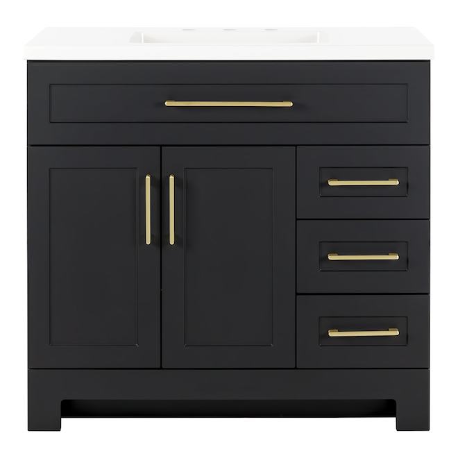 Landon & Co. Maria 36-in Vanity Shaker Style with 2 Doors and 4 Drawers - Matte Black