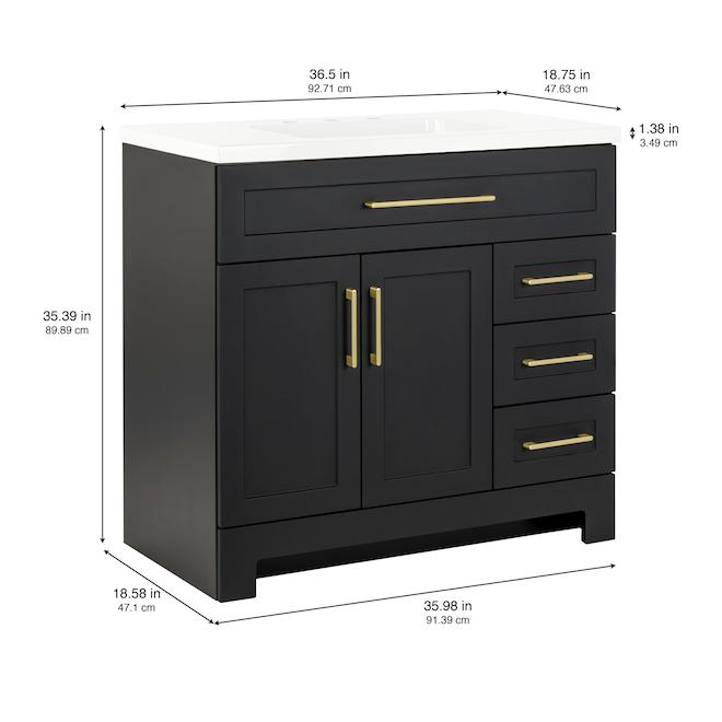 Landon & Co. Maria 36-in Vanity Shaker Style with 2 Doors and 4 Drawers - Matte Black